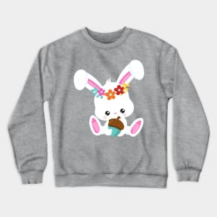 Spring Animals, Cute Bunny, Little Bunny, Flowers Crewneck Sweatshirt